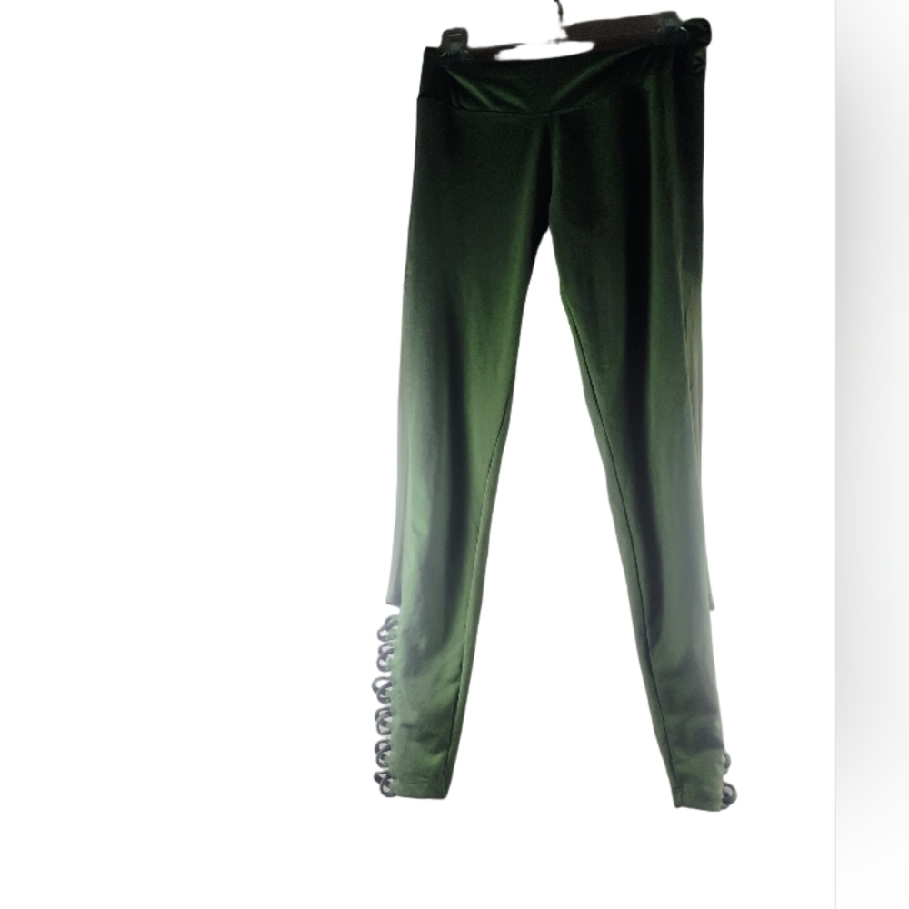 Balance Collection Women's Olive Light Green Mesh Criss Cross Leggings Medium - Picture 6 of 13
